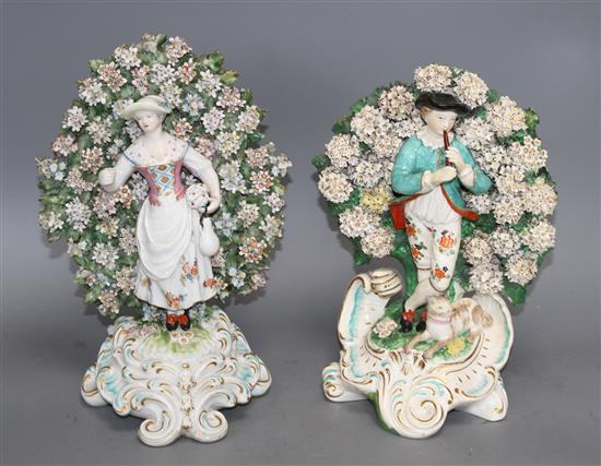 Two large Derby bocage figures, c.1775, 26.5 and 28.5cm